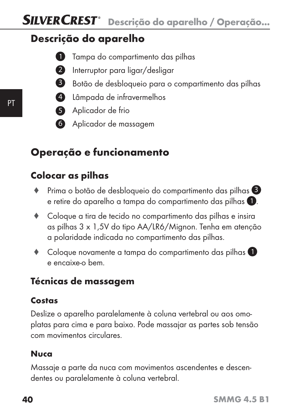 Descrição do aparelho, Operação e funcionamento | Silvercrest SMMG 4.5 B1 User Manual | Page 42 / 66