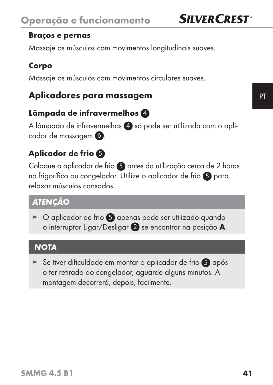 Operação e funcionamento, Aplicadores para massagem | Silvercrest SMMG 4.5 B1 User Manual | Page 43 / 66