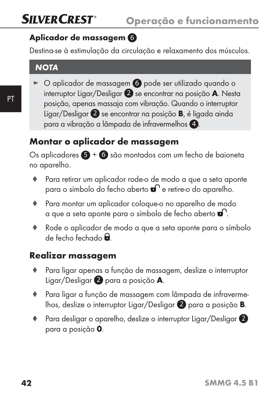 Operação e funcionamento, Montar o aplicador de massagem, Realizar massagem | Silvercrest SMMG 4.5 B1 User Manual | Page 44 / 66