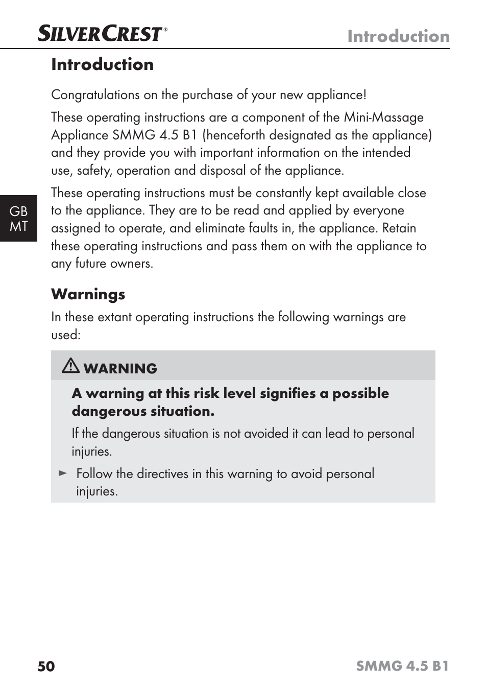 Introduction | Silvercrest SMMG 4.5 B1 User Manual | Page 52 / 66