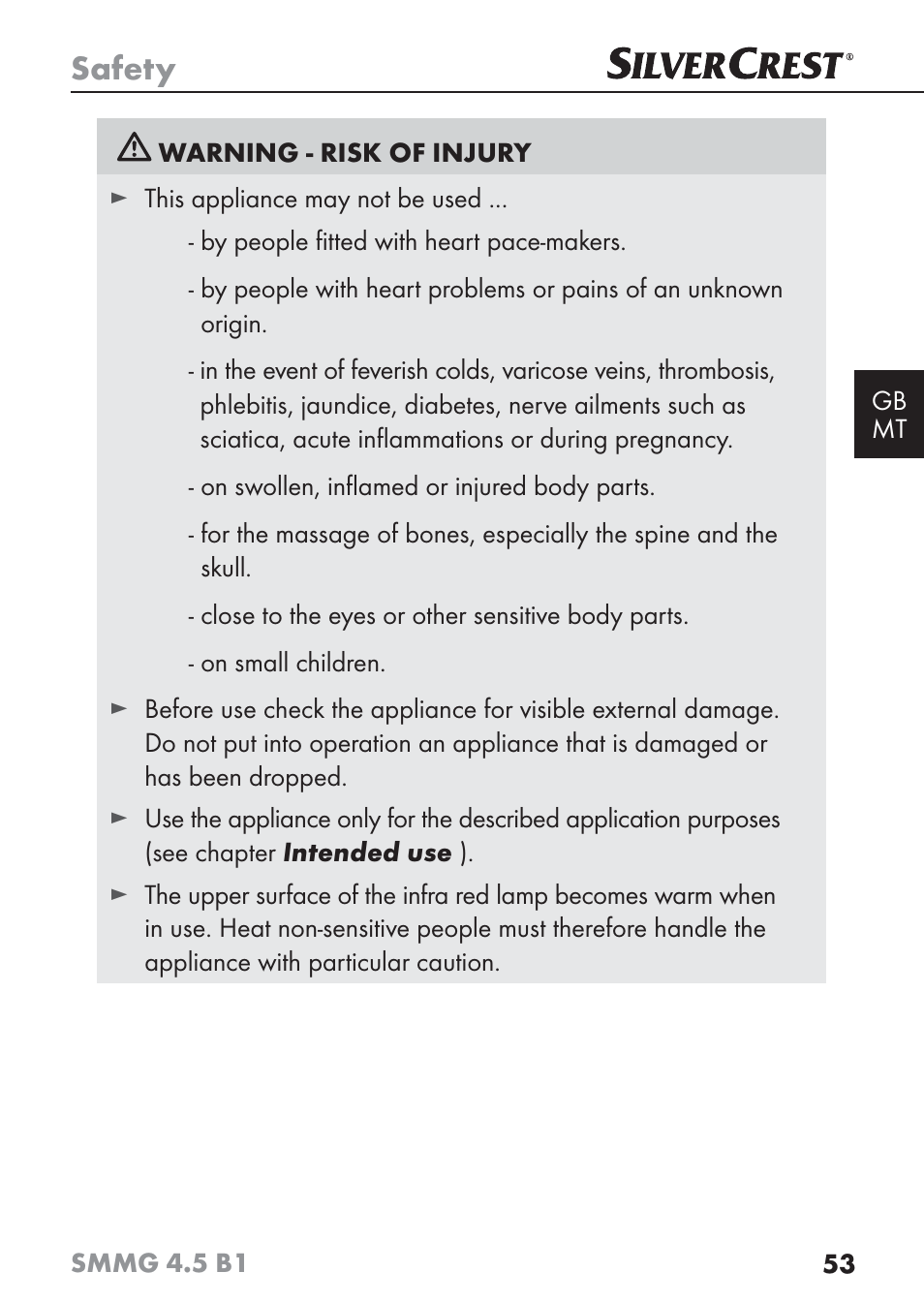 Safety | Silvercrest SMMG 4.5 B1 User Manual | Page 55 / 66