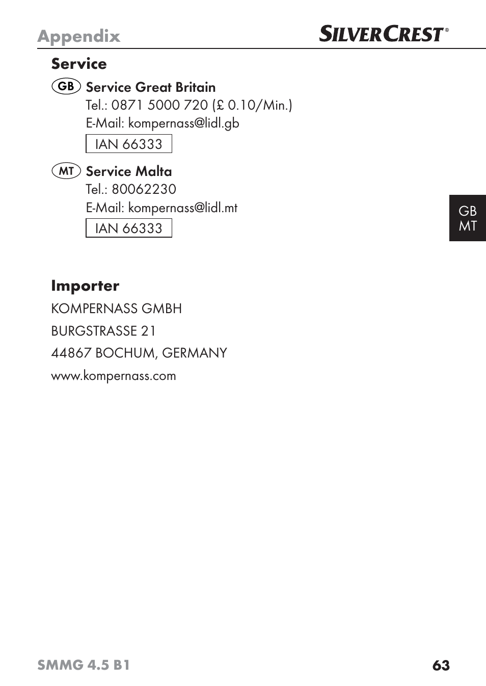 Appendix | Silvercrest SMMG 4.5 B1 User Manual | Page 65 / 66