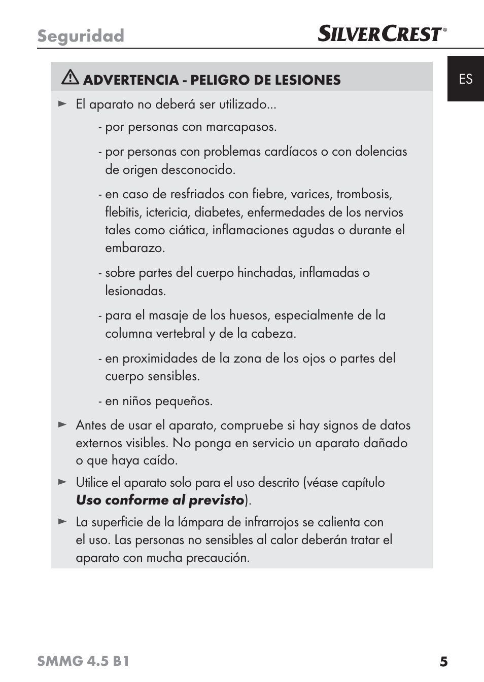 Seguridad | Silvercrest SMMG 4.5 B1 User Manual | Page 7 / 66