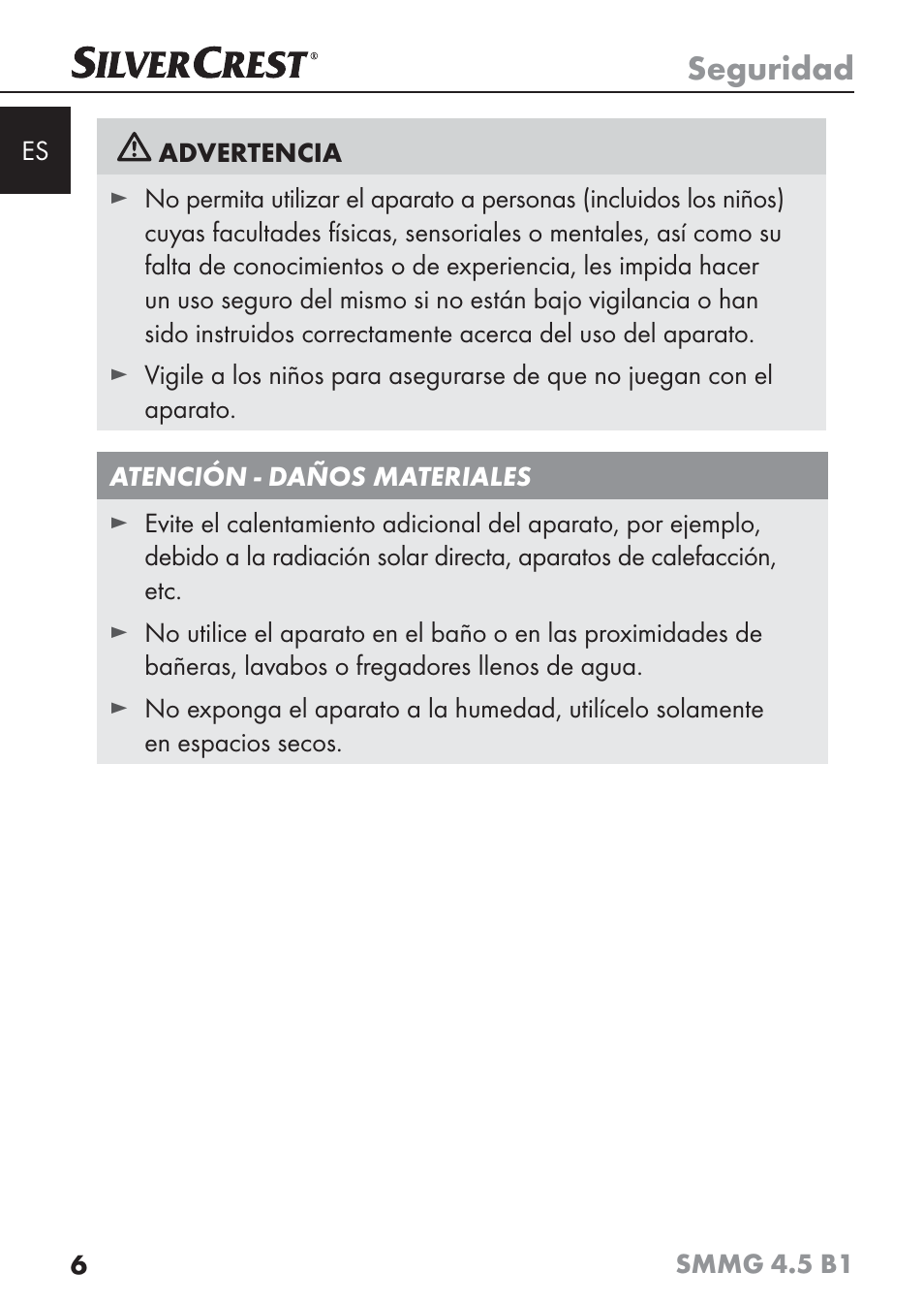 Seguridad | Silvercrest SMMG 4.5 B1 User Manual | Page 8 / 66