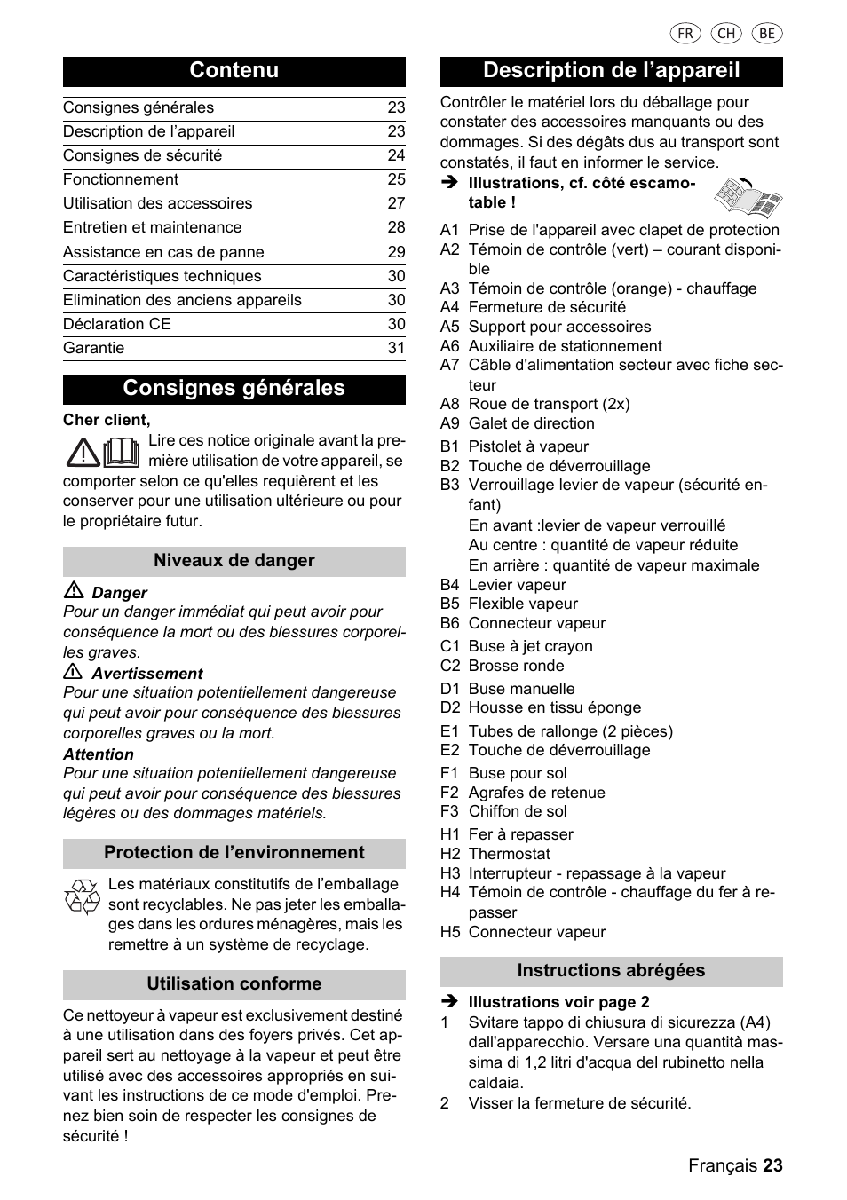 Contenu, Consignes générales, Description de l’appareil | Silvercrest 37702 User Manual | Page 23 / 106