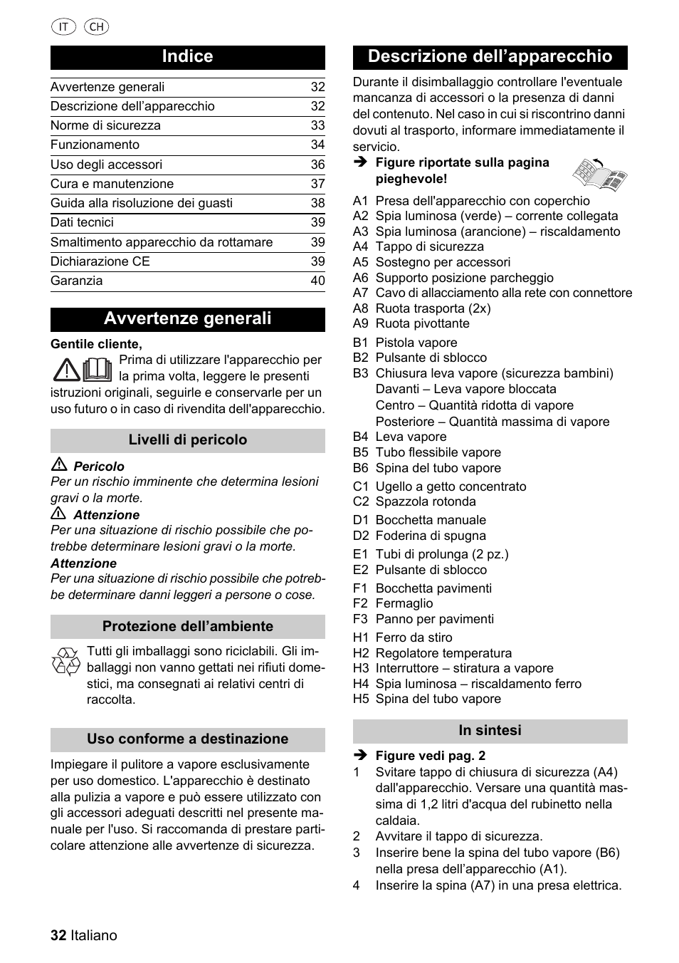 Indice, Avvertenze generali, Descrizione dell’apparecchio | Silvercrest 37702 User Manual | Page 32 / 106