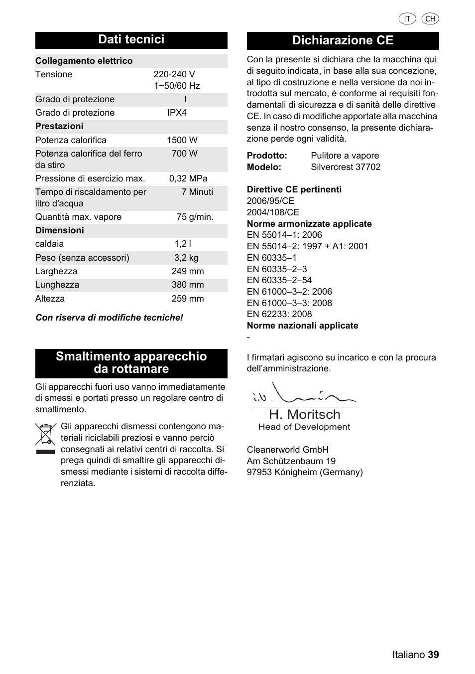H. moritsch, Dati tecnici | Silvercrest 37702 User Manual | Page 39 / 106