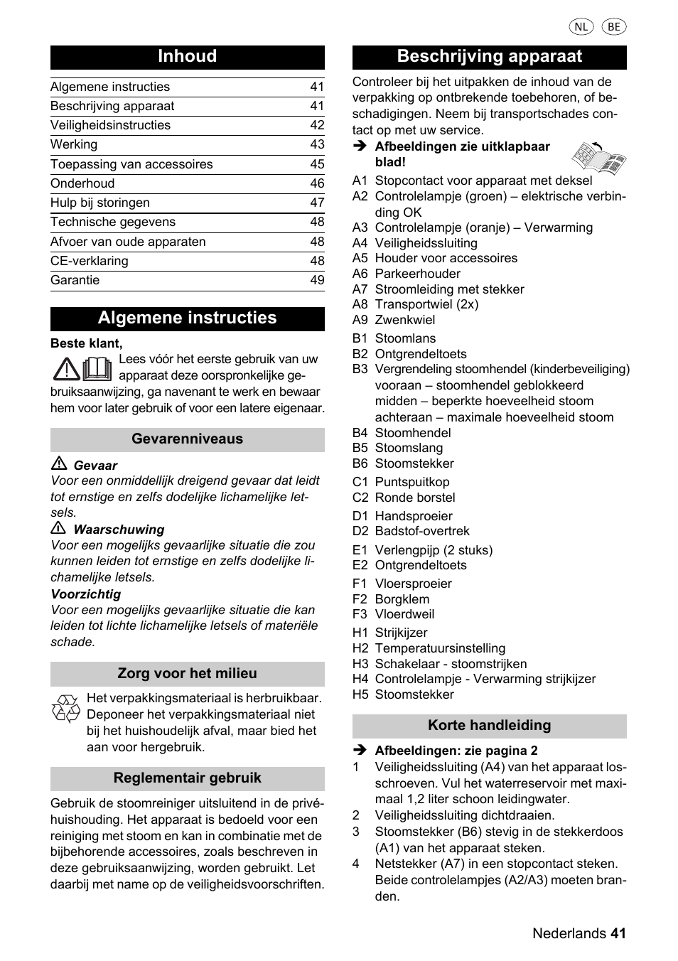 Inhoud, Algemene instructies, Beschrijving apparaat | Silvercrest 37702 User Manual | Page 41 / 106