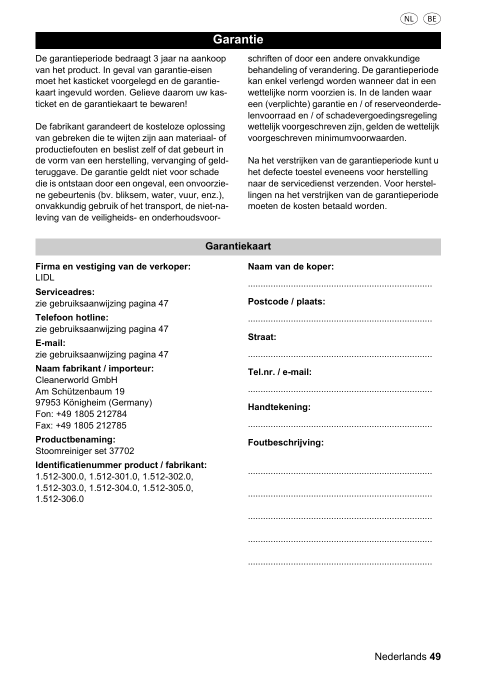 Garantie | Silvercrest 37702 User Manual | Page 49 / 106