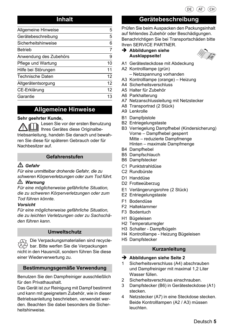 Inhalt, Allgemeine hinweise, Gerätebeschreibung | Silvercrest 37702 User Manual | Page 5 / 106