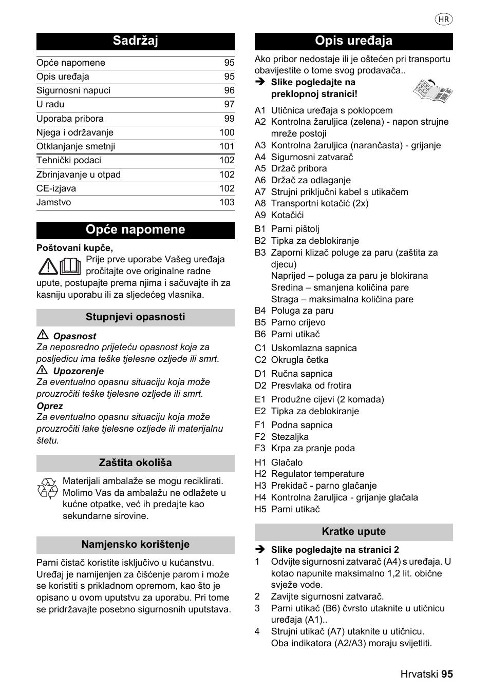 Sadržaj, Opće napomene, Opis uređaja | Silvercrest 37702 User Manual | Page 95 / 106