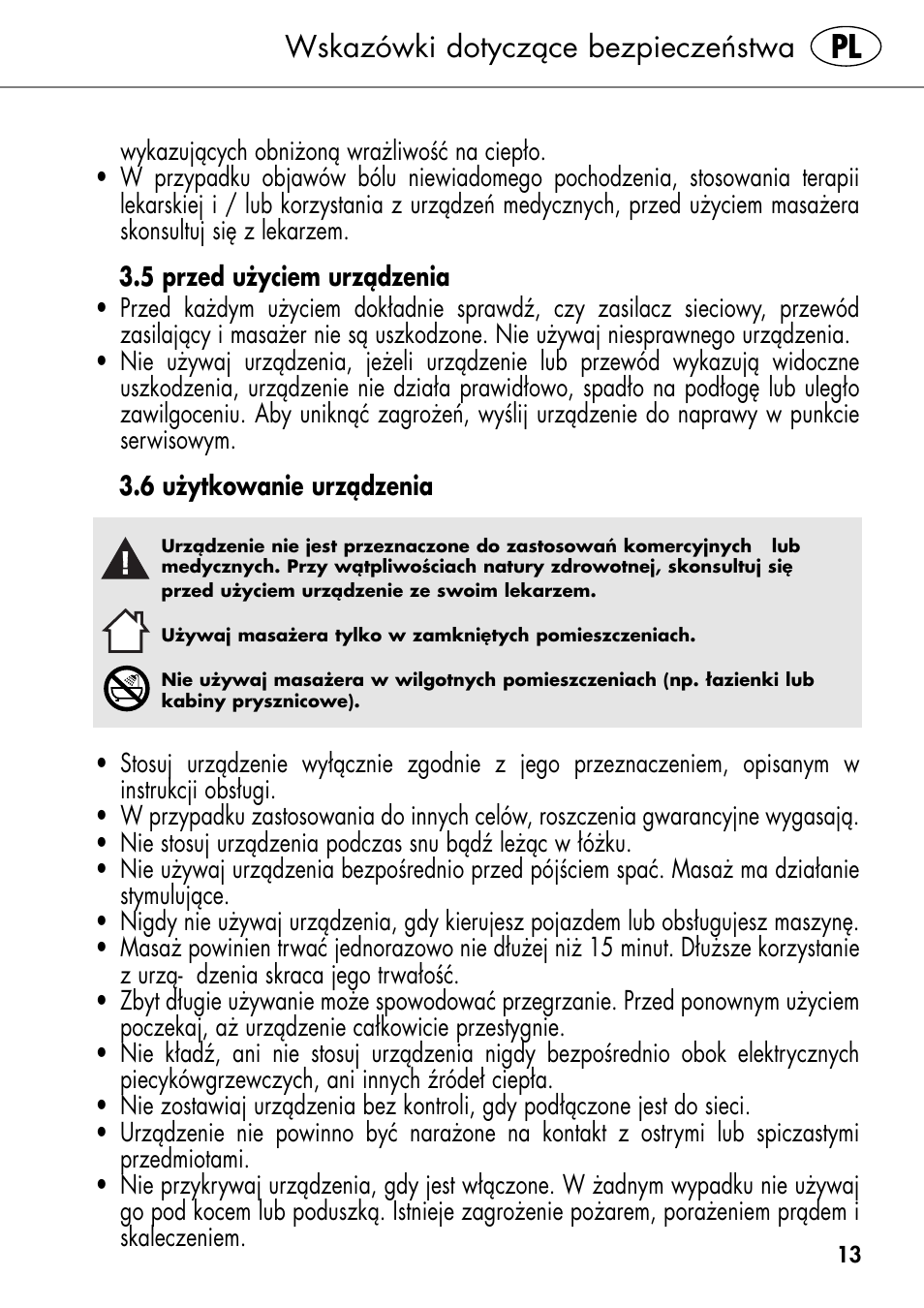 Wskazówki dotyczące bezpieczeństwa | Silvercrest SHIATSU NECK MASSAGE CUSHION User Manual | Page 19 / 70