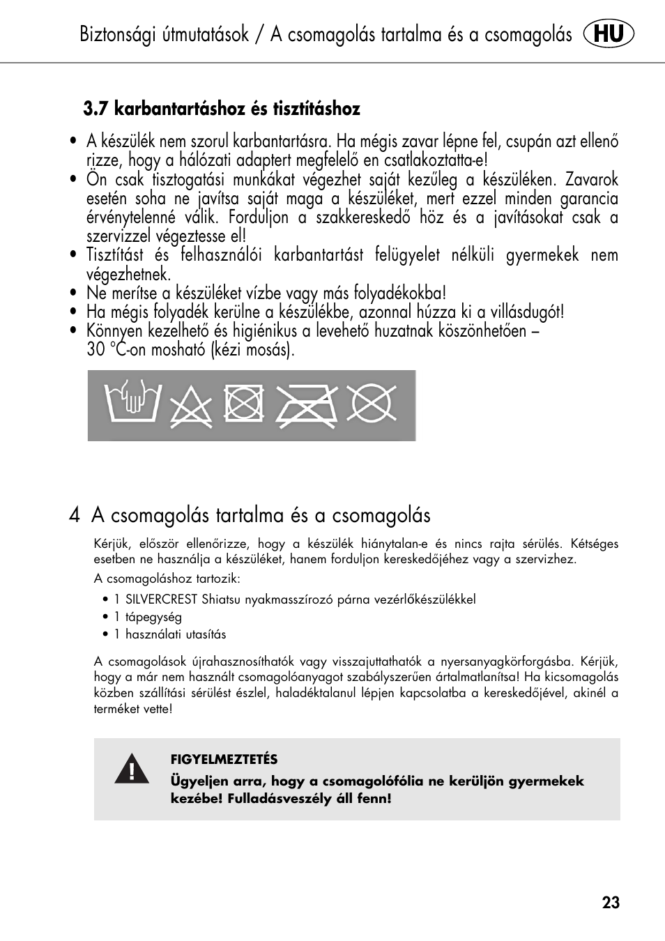 4 a csomagolás tartalma és a csomagolás | Silvercrest SHIATSU NECK MASSAGE CUSHION User Manual | Page 29 / 70