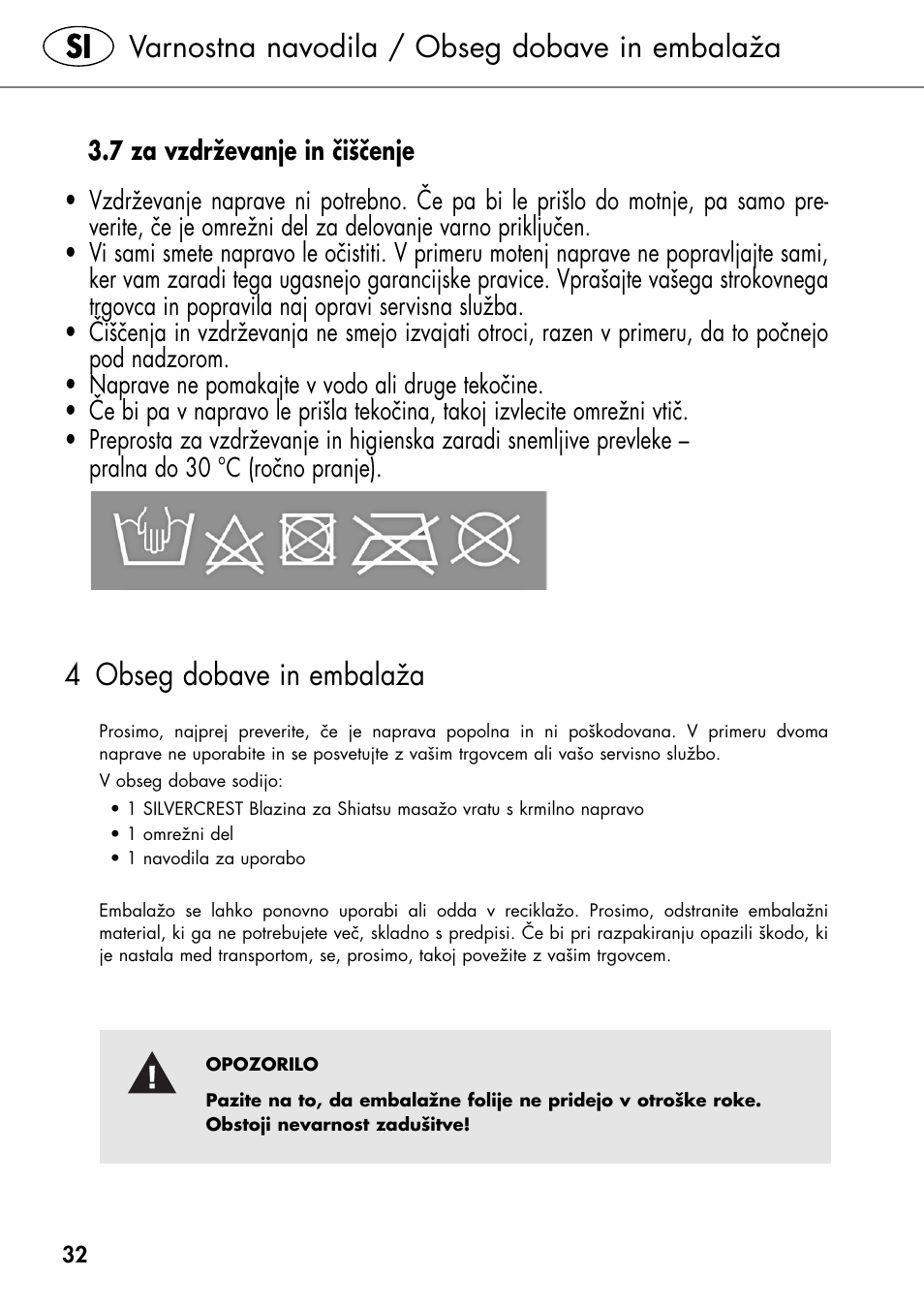 Varnostna navodila / obseg dobave in embalaža, 4 obseg dobave in embalaža | Silvercrest SHIATSU NECK MASSAGE CUSHION User Manual | Page 38 / 70