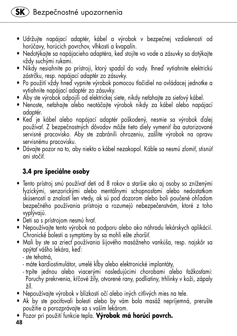 Bezpečnostné upozornenia | Silvercrest SHIATSU NECK MASSAGE CUSHION User Manual | Page 54 / 70