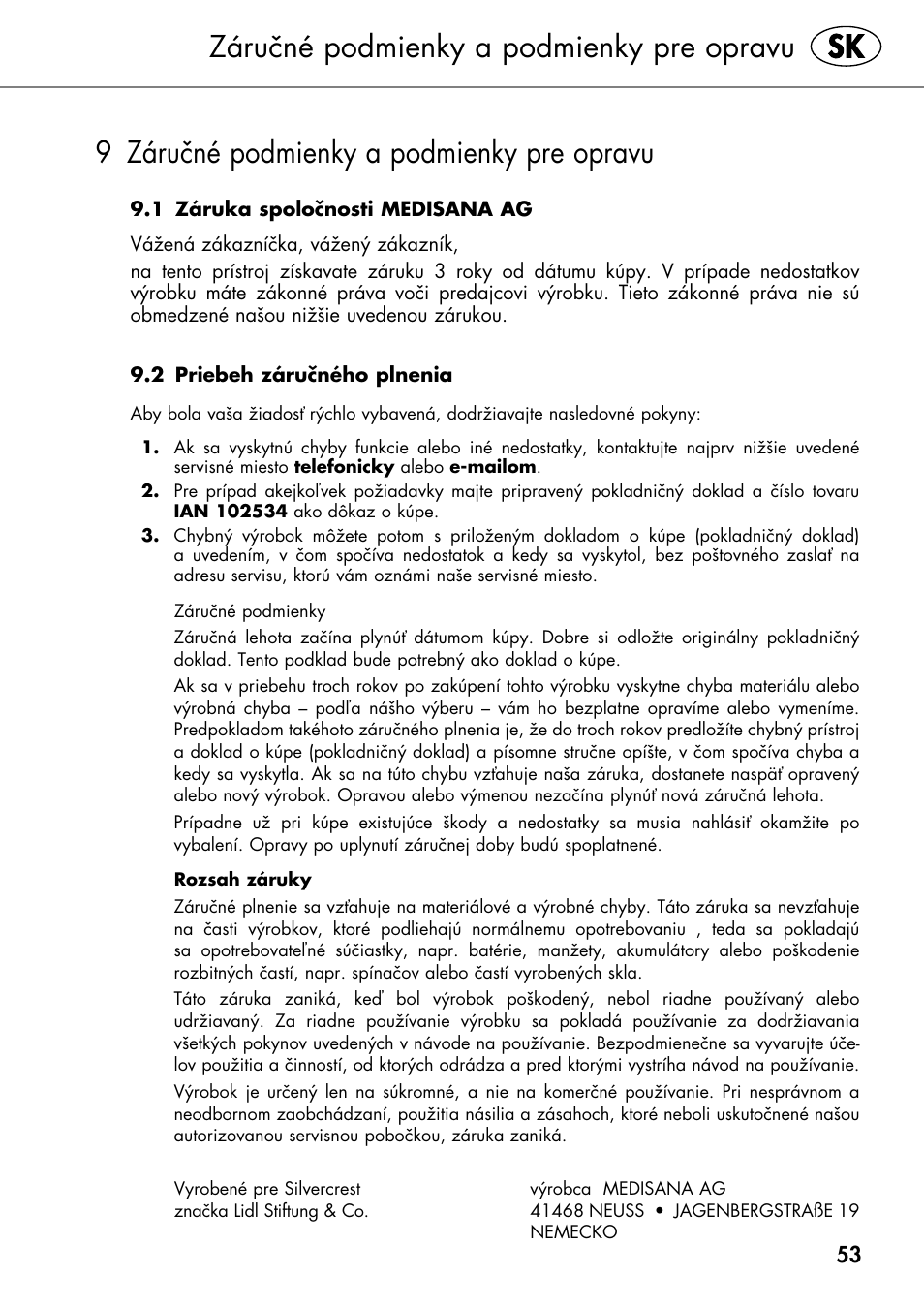 Záručné podmienky a podmienky pre opravu, 9 záručné podmienky a podmienky pre opravu | Silvercrest SHIATSU NECK MASSAGE CUSHION User Manual | Page 59 / 70