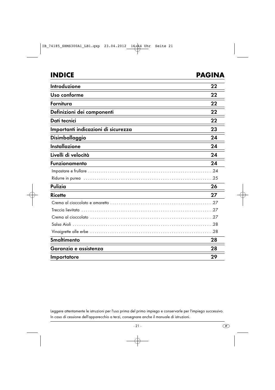 Indice pagina | Silvercrest SHMS 300 A1 User Manual | Page 23 / 51
