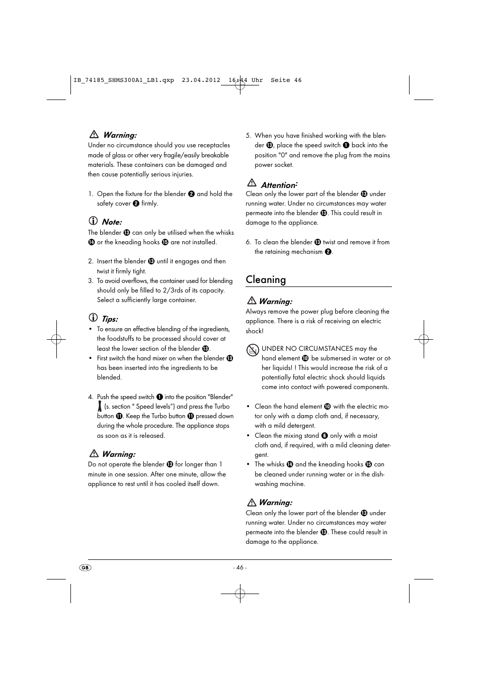 Cleaning, Warning, Tips | Attention | Silvercrest SHMS 300 A1 User Manual | Page 48 / 51