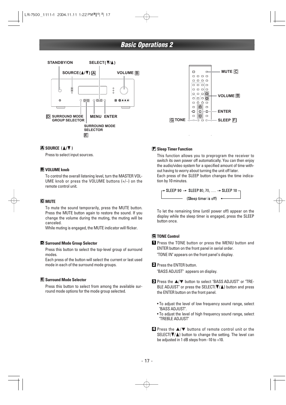 Basic operations 2 | Luxman LR-7500 User Manual | Page 17 / 36