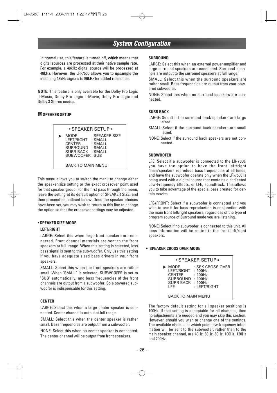 System configuration | Luxman LR-7500 User Manual | Page 26 / 36