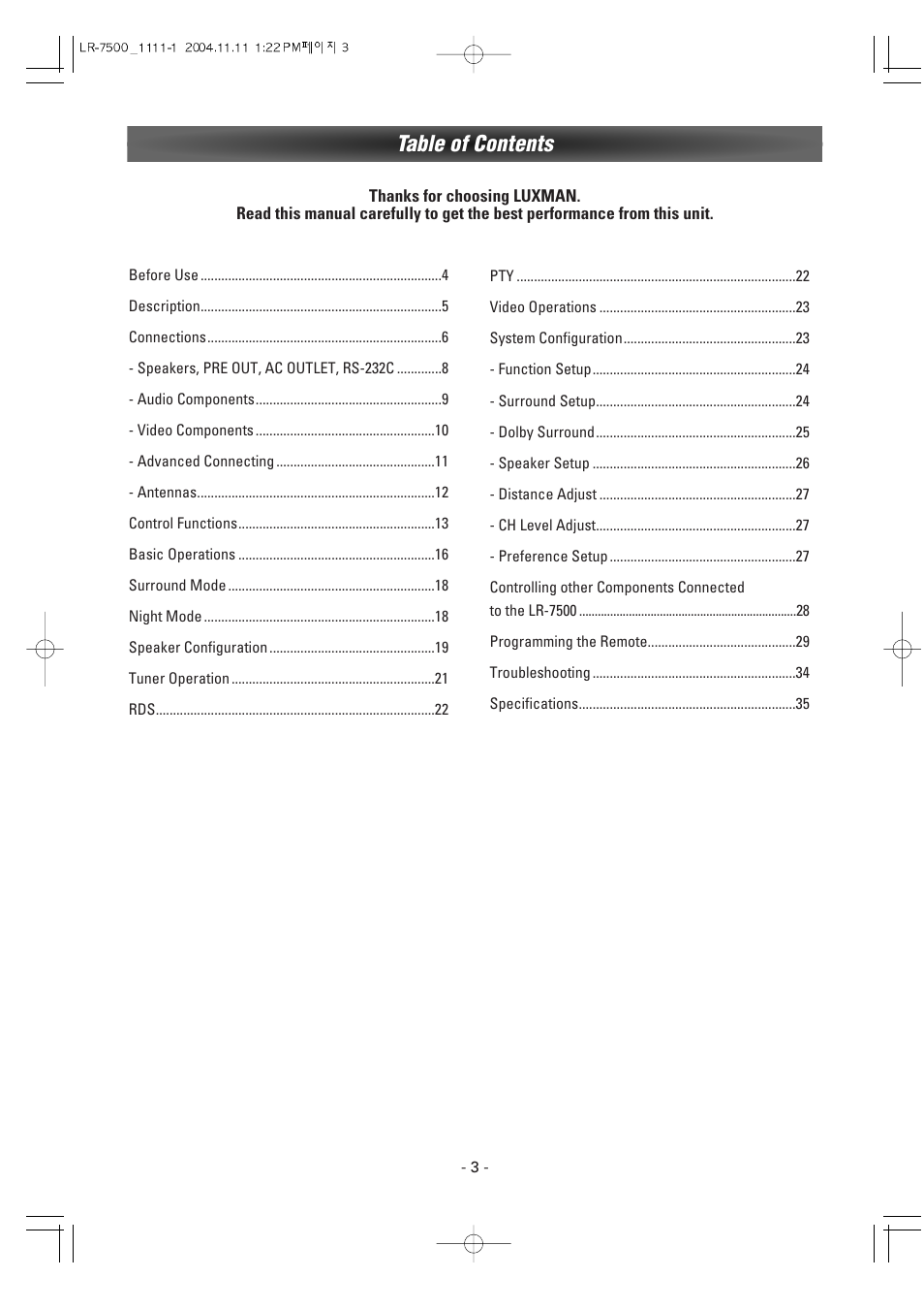 Luxman LR-7500 User Manual | Page 3 / 36