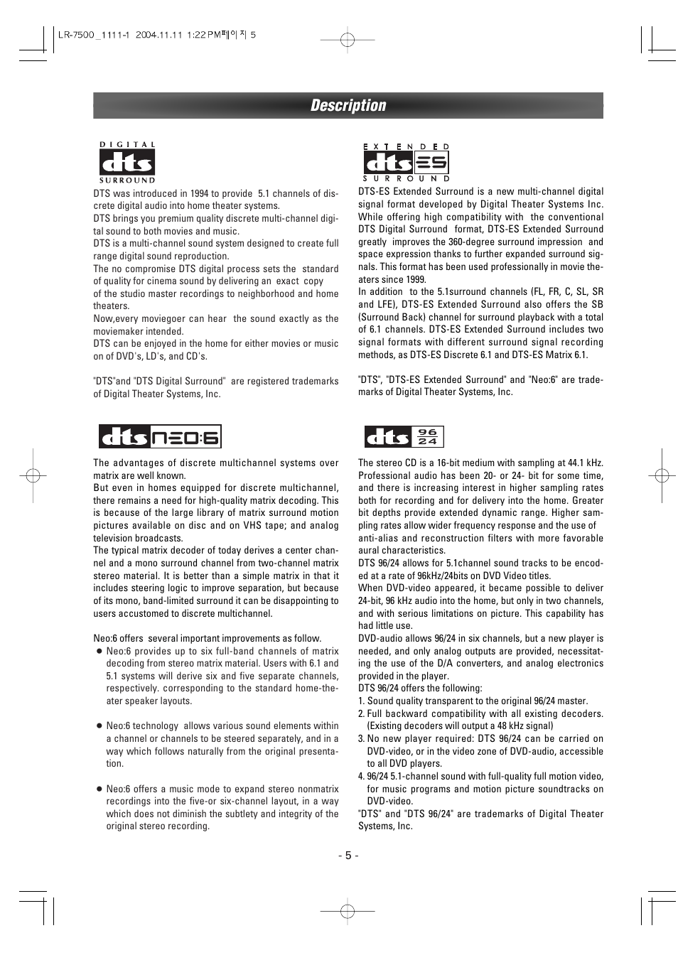 Description | Luxman LR-7500 User Manual | Page 5 / 36