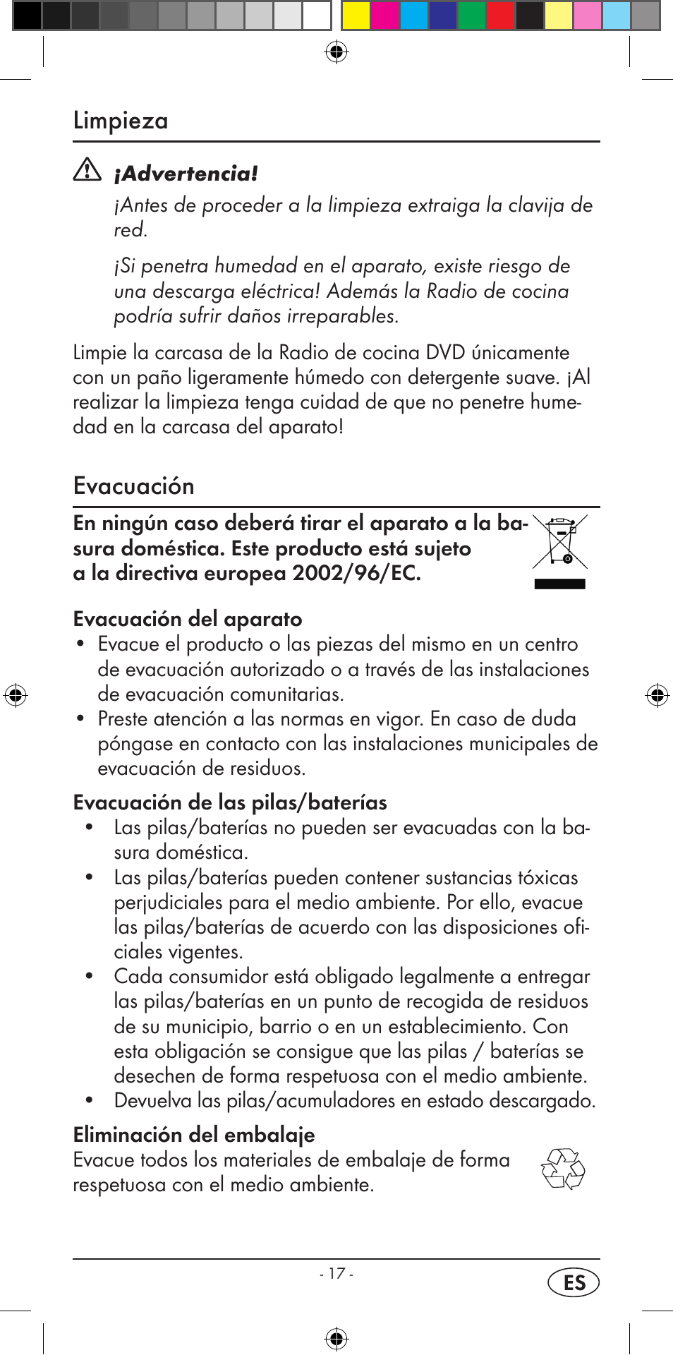 Limpieza, Evacuación | Silvercrest KH 2299 User Manual | Page 19 / 94