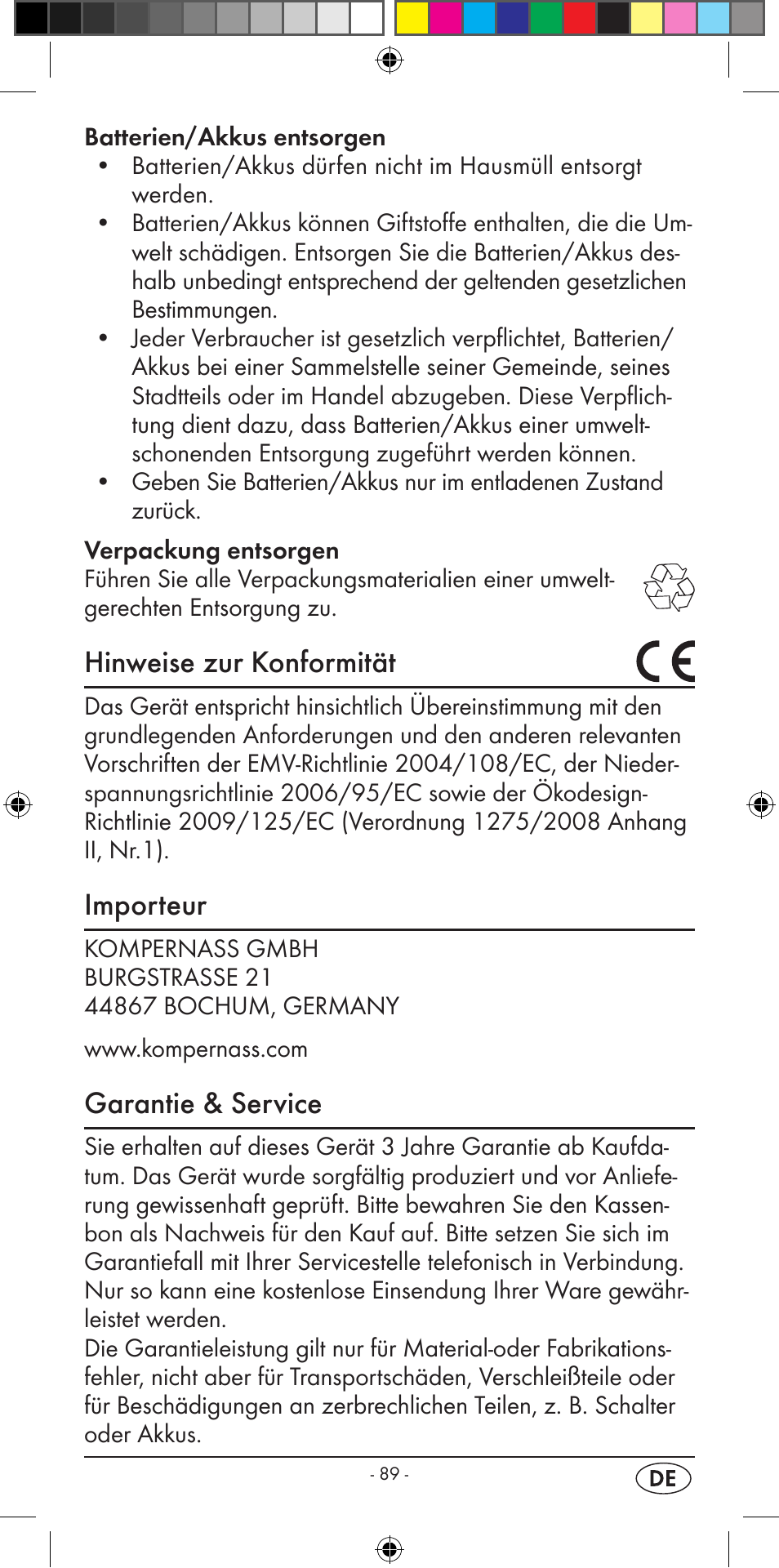 Hinweise zur konformität, Importeur, Garantie & service | Silvercrest KH 2299 User Manual | Page 91 / 94