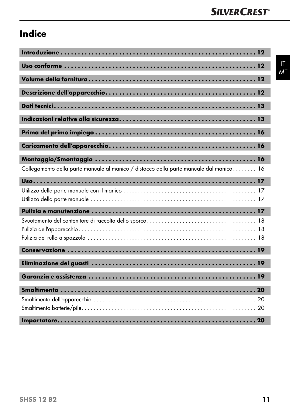 Indice | Silvercrest SHSS 12 B2 User Manual | Page 14 / 54