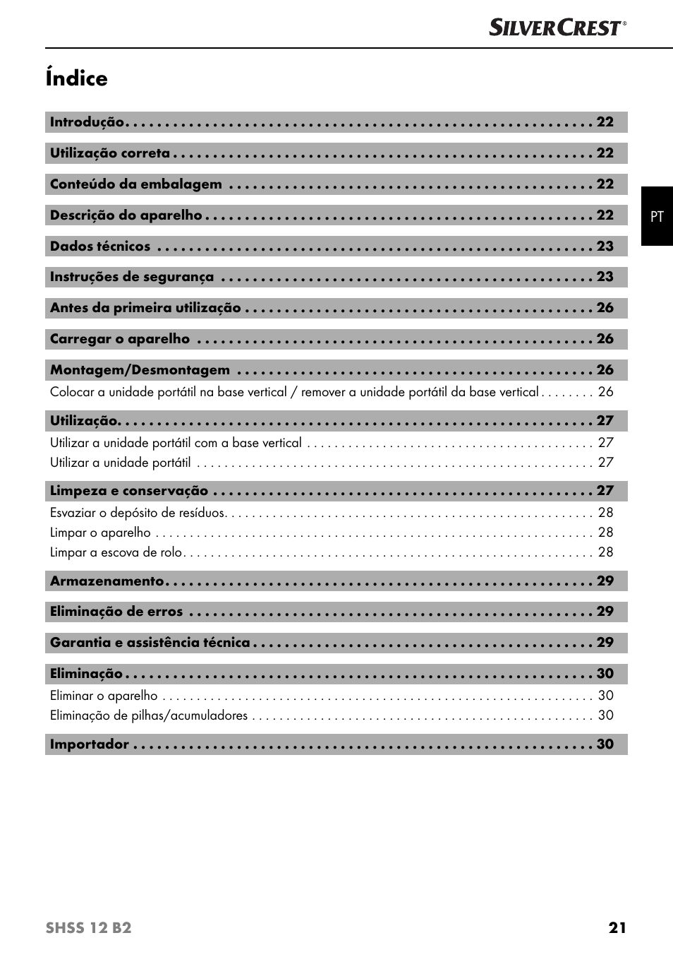 Índice | Silvercrest SHSS 12 B2 User Manual | Page 24 / 54