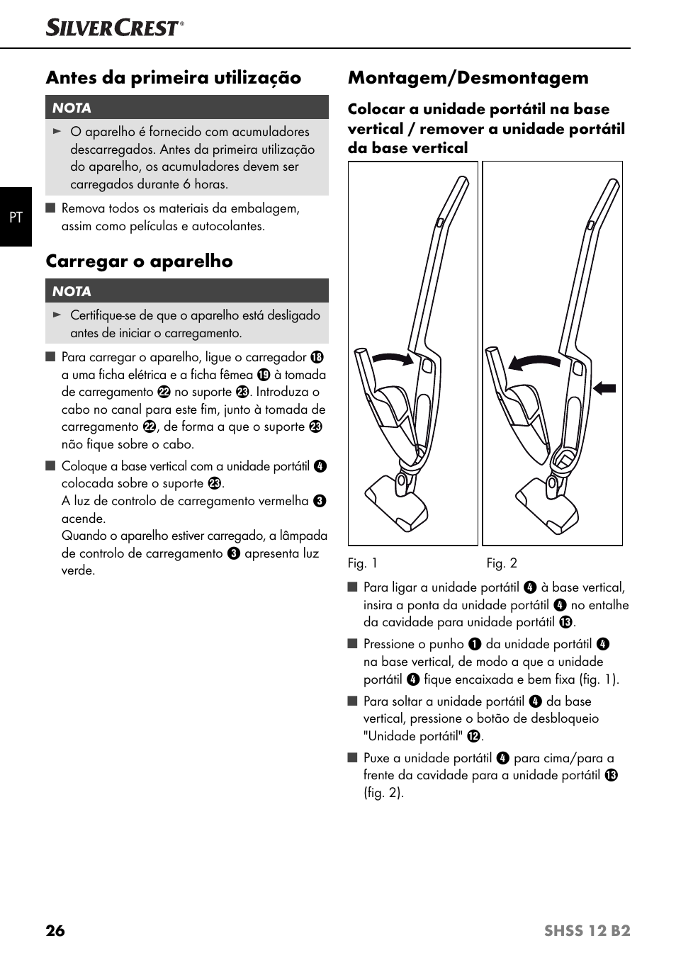 Antes da primeira utilização, Carregar o aparelho, Montagem/desmontagem | Silvercrest SHSS 12 B2 User Manual | Page 29 / 54