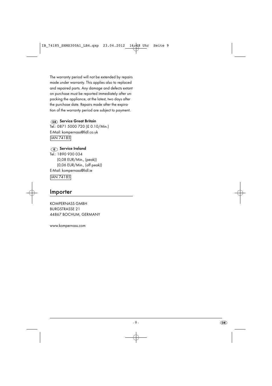 Importer | Silvercrest SHMS 300 A1 User Manual | Page 11 / 51