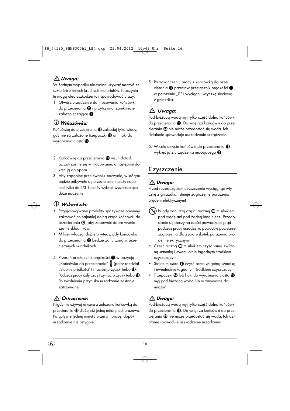 Czyszczenie, Uwaga, Wskazówka | Wskazówki, Ostrzeżenie | Silvercrest SHMS 300 A1 User Manual | Page 18 / 51