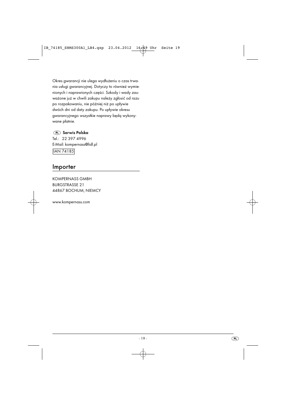 Importer | Silvercrest SHMS 300 A1 User Manual | Page 21 / 51