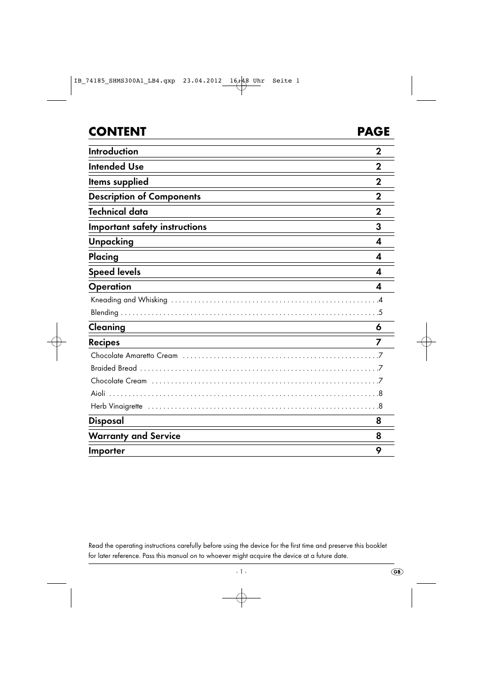 Content page | Silvercrest SHMS 300 A1 User Manual | Page 3 / 51