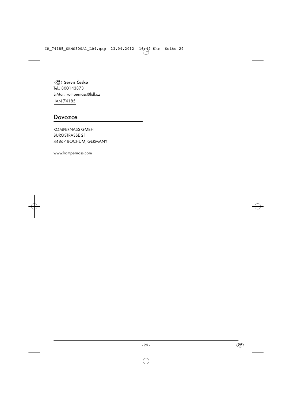 Dovozce | Silvercrest SHMS 300 A1 User Manual | Page 31 / 51