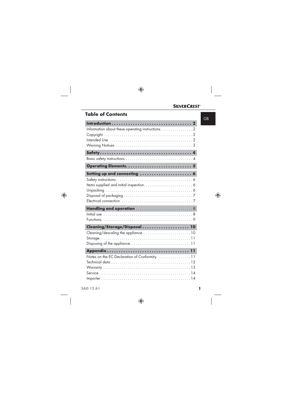 Silvercrest SAD 12 A1 User Manual | Page 3 / 86