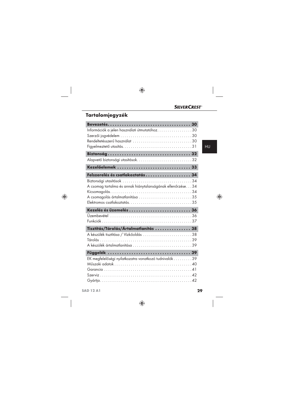 Tartalomjegyzék | Silvercrest SAD 12 A1 User Manual | Page 31 / 86