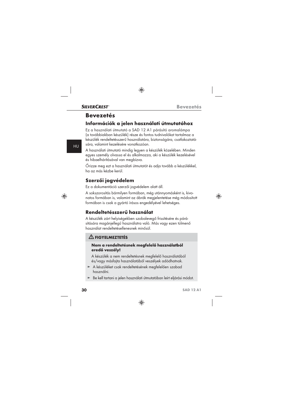 Bevezetés, Információk a jelen használati útmutatóhoz, Szerzői jogvédelem | Rendeltetésszerű használat | Silvercrest SAD 12 A1 User Manual | Page 32 / 86