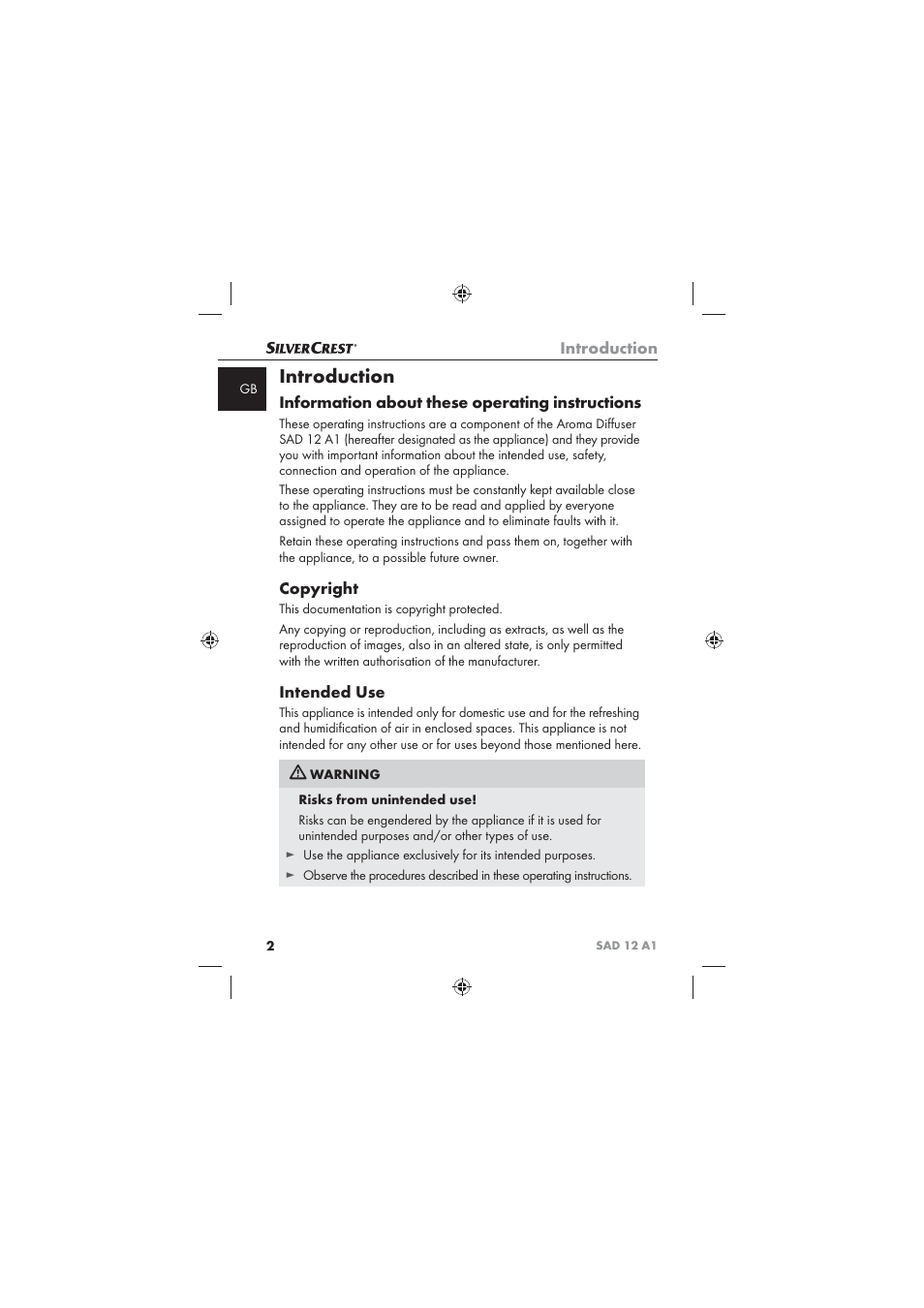 Introduction, Information about these operating instructions, Copyright | Intended use | Silvercrest SAD 12 A1 User Manual | Page 4 / 86