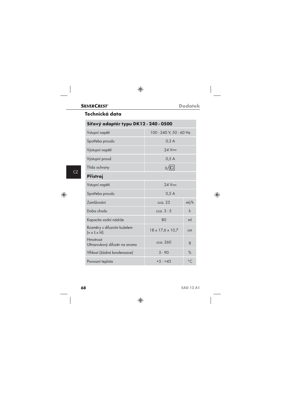 Dodatek, Technická data | Silvercrest SAD 12 A1 User Manual | Page 70 / 86