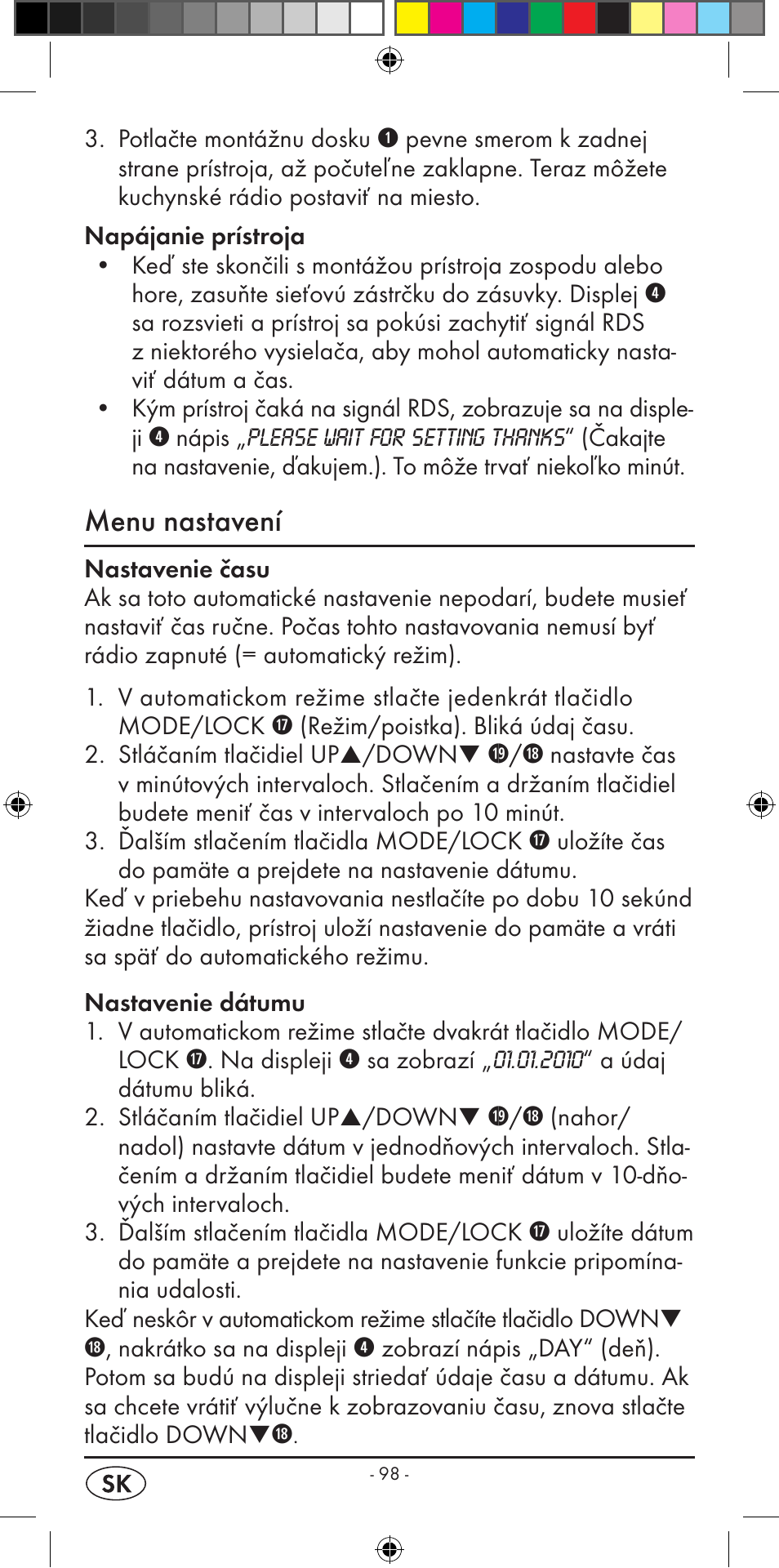 Menu nastavení | Silvercrest KH 2299 User Manual | Page 100 / 146