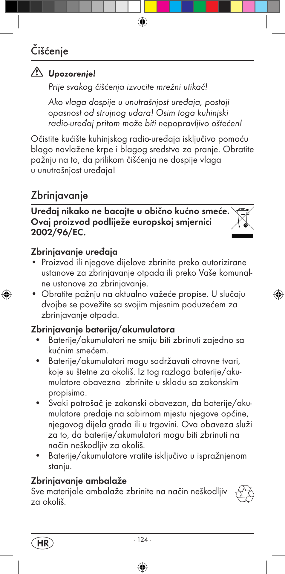 Čišćenje, Zbrinjavanje | Silvercrest KH 2299 User Manual | Page 126 / 146
