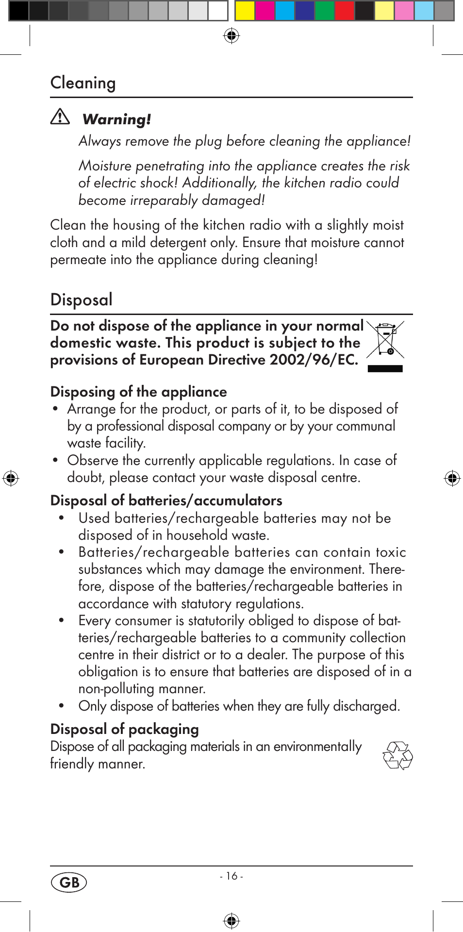 Cleaning, Disposal | Silvercrest KH 2299 User Manual | Page 18 / 146