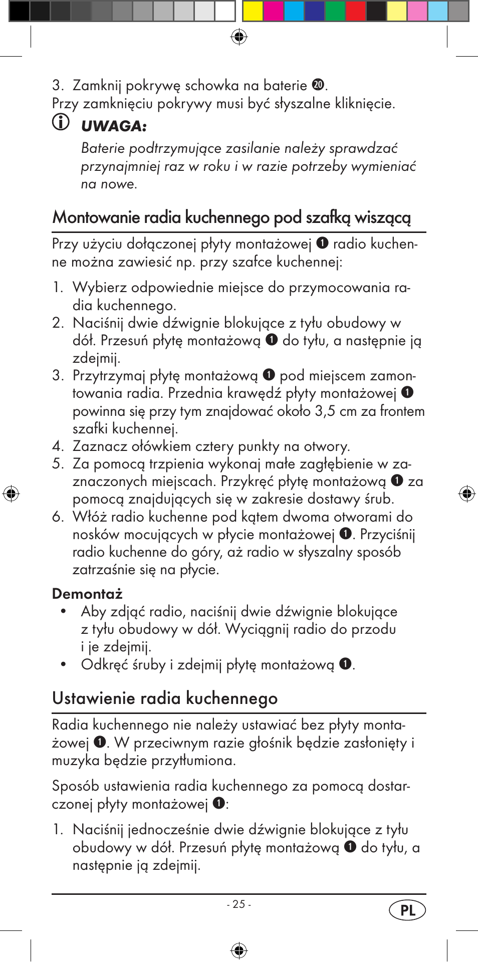 Montowanie radia kuchennego pod szafką wiszącą, Ustawienie radia kuchennego | Silvercrest KH 2299 User Manual | Page 27 / 146