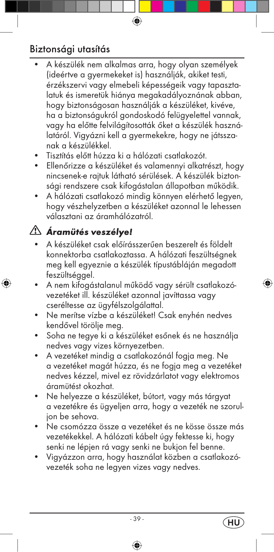 Biztonsági utasítás | Silvercrest KH 2299 User Manual | Page 41 / 146