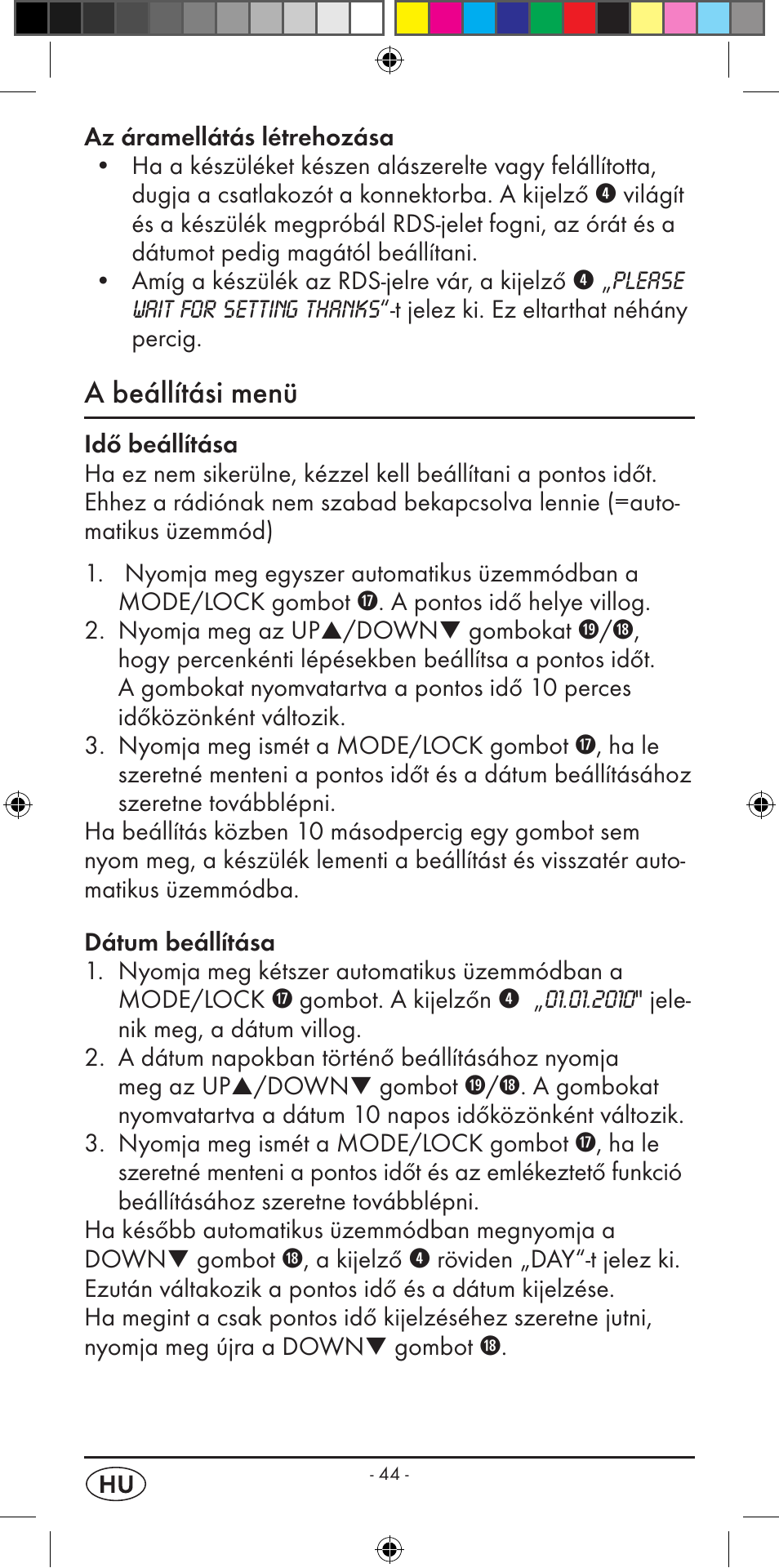 A beállítási menü | Silvercrest KH 2299 User Manual | Page 46 / 146