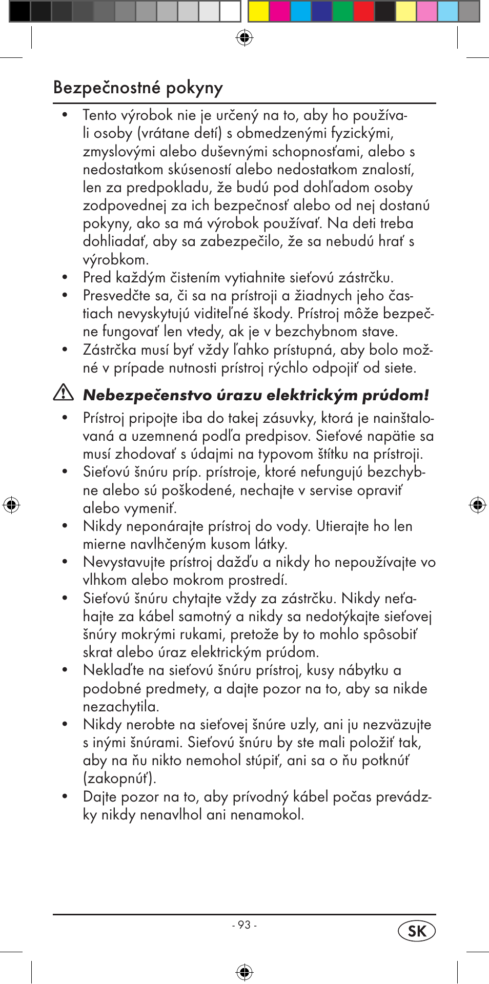 Bezpečnostné pokyny | Silvercrest KH 2299 User Manual | Page 95 / 146