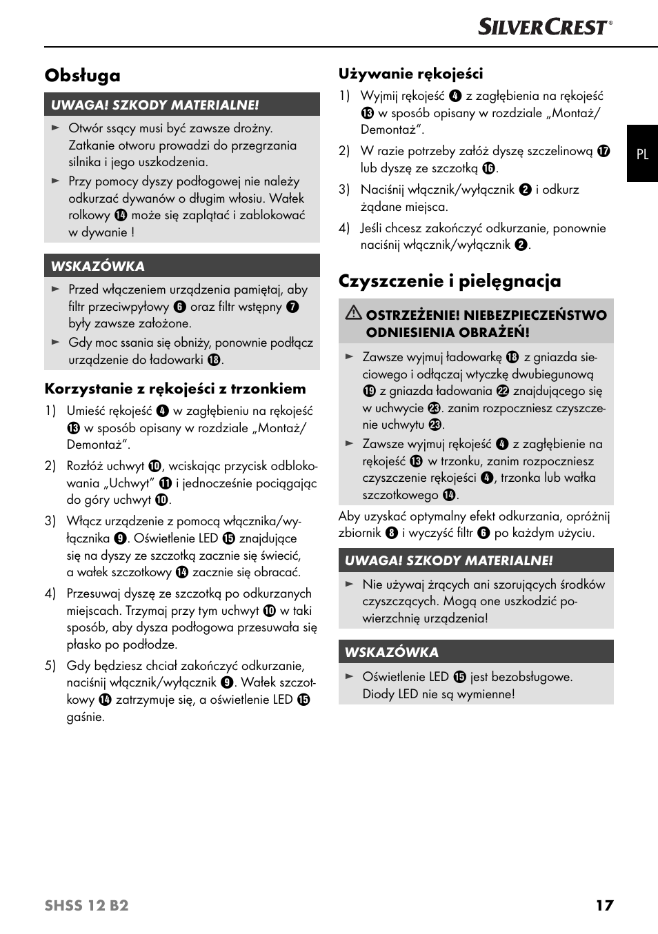 Obsługa, Czyszczenie i pielęgnacja | Silvercrest SHSS 12 B2 User Manual | Page 20 / 74