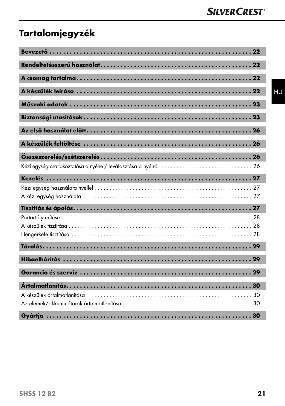Tartalomjegyzék | Silvercrest SHSS 12 B2 User Manual | Page 24 / 74